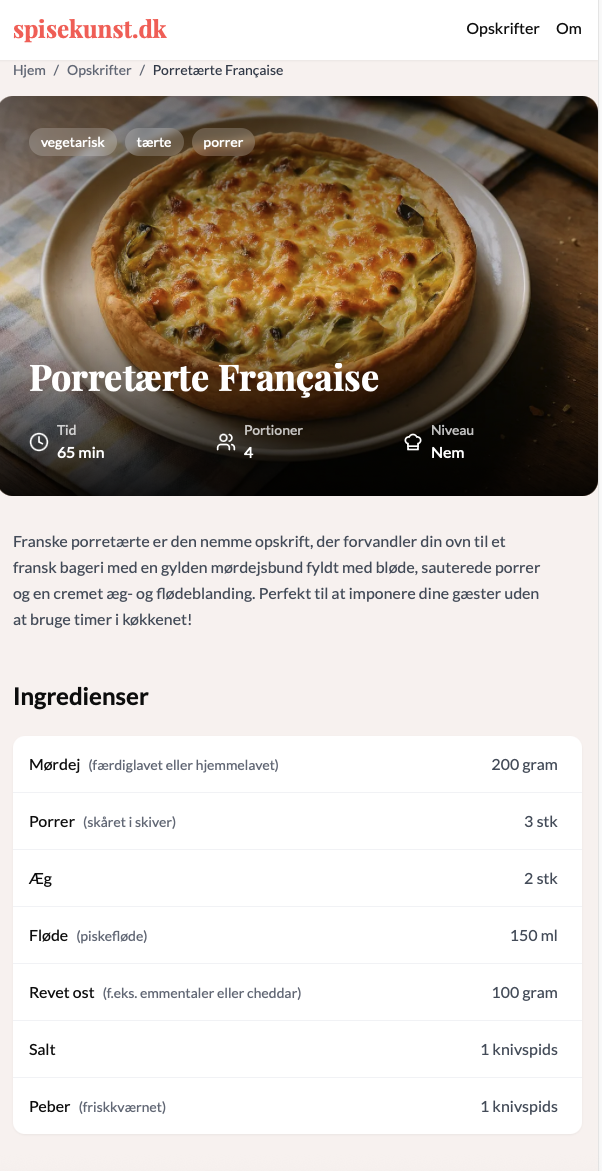 Ingredient list from a Spisekunst recipe